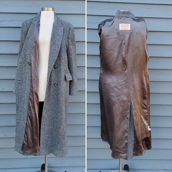 Vintage 80s Pendleton Blue Black Gray Barleycorn Tweed Wool Trench Coat 12 - Picture 4 of 8